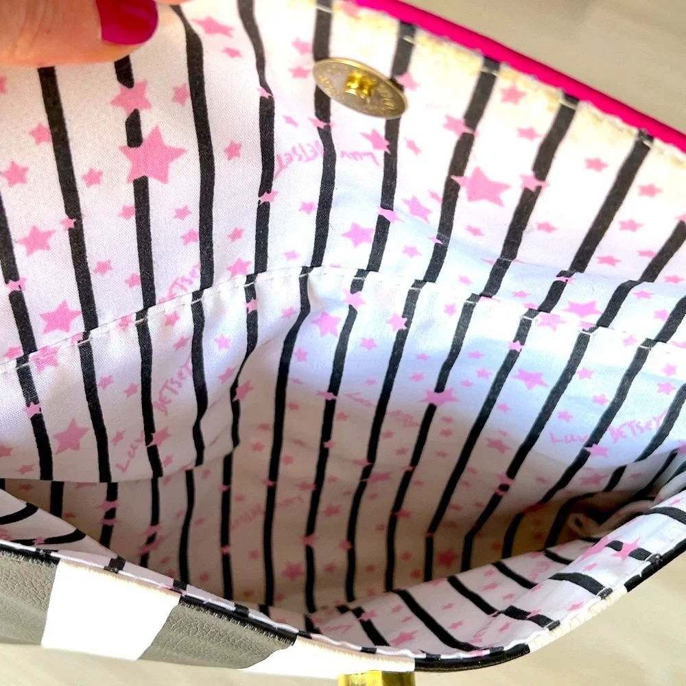 Betsey Johnson Luv Betsey Crossbody Handbag Purse Striped Black/White/Pink